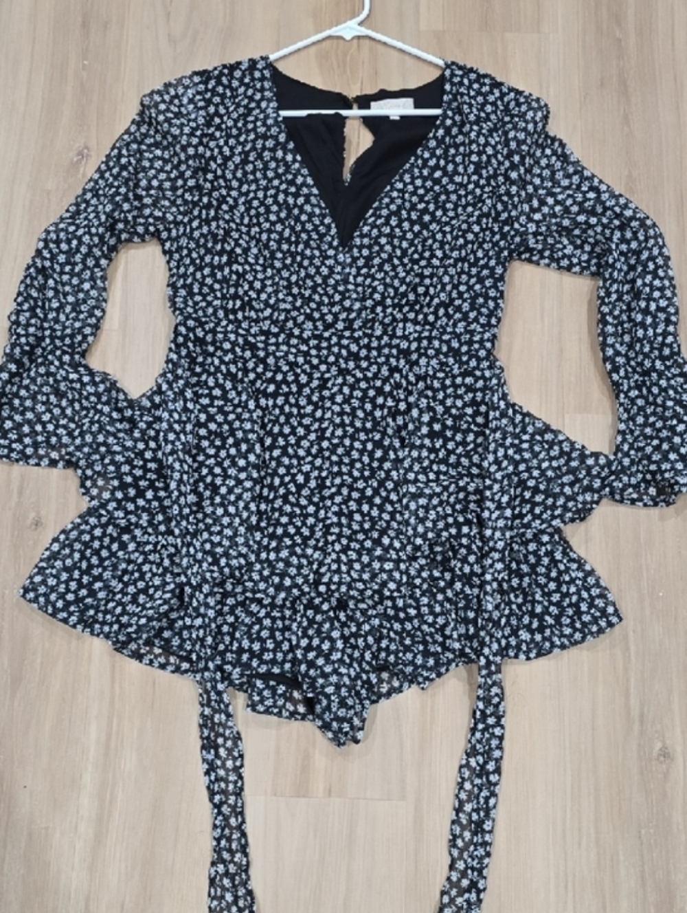 Women's Black Floral V-Neck Romper